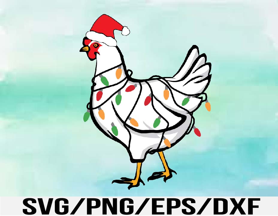 Chicken Christmas Lights, Santa Hat, Rooster Hen SVG, PNG. Christmas ...