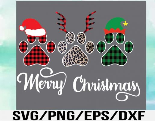 Merry Christmas Paws SVG, Plaid Leopard Paw svg, Png, Dog Christmas ...