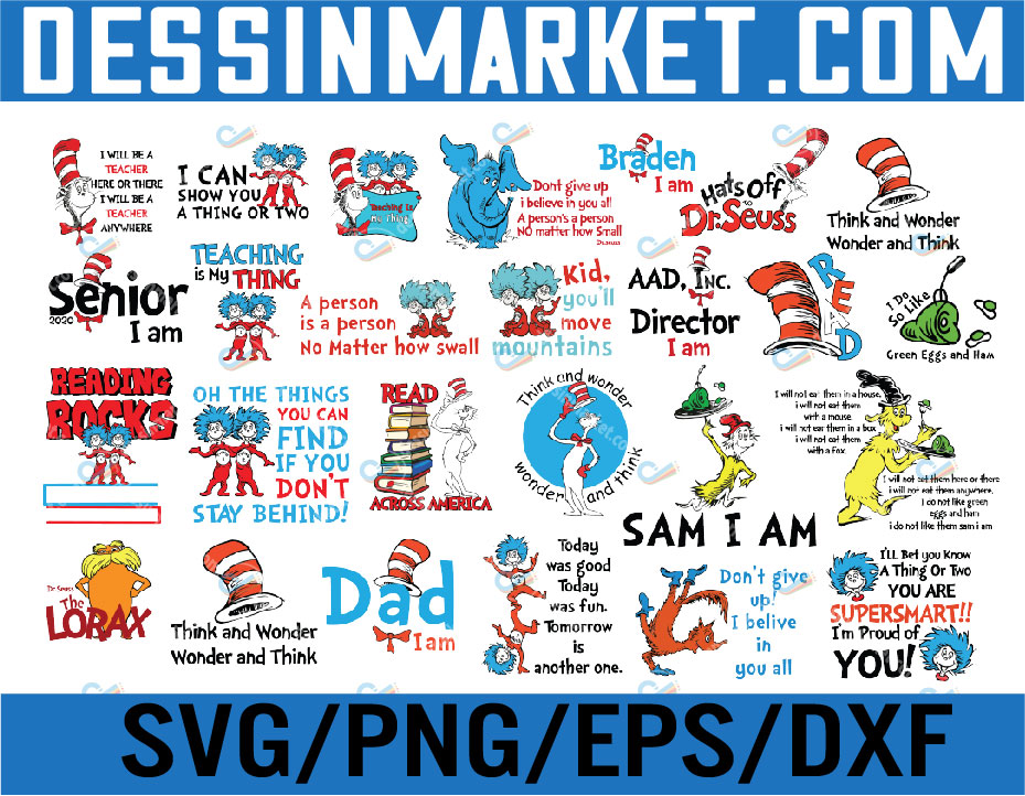 Dr. Seuss SVG Bundle Dr. Seuss Design Svg Cut File SVG Dxf Bundle, Dr ...